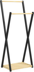 HOMCOM Cuier de Podea din Lemn cu 2 Bare, Suport pentru Haine Autoportant Modern cu Raft Inferior, 61x45x152 cm, Natural (837-458V00ND)