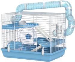PawHut Cușcă pentru Hamsteri cu 3 Niveluri, Căsuță, Roată, Sticlă și Tuburi, 47.5x31.5x29.5 cm, Albastru | Aosom Romania (D51-483V00LB)