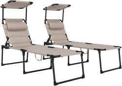 Outsunny Set de 2 șezlonguri pliabile confort sporit spătar parasolar reglabile multi-poziții, kaki | Aosom Romania (84G-371V00KK)