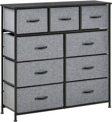HOMCOM Comodă Pliabilă cu 9 Sertare din Țesătură, Blat din Lemn MDF și Picioare Reglabile, 84x30x92 cm, Gri | Aosom Romania (831-402V80) Comoda