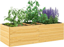 Outsunny Strat de Grădină Înălțat și Adânc cu 3 Zone de Creștere și Strat de Protecție, 140x60x40 cm, Lemn Natural | Aosom Romania (84H-187V00ND)