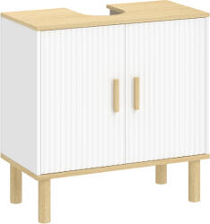 HomCom Dulap sub lavoar cu raft reglabil pentru lavoar fără piedestal cu uși canelate 60x30x61 cm Alb | Aosom Romania (834-950V00WT)