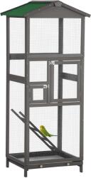 PawHut Colivie pentru Păsări din Lemn și Plasă Metalică cu 2 Uși și Tavă Detașabilă, 68x63x165 cm, Gri Deschis | Aosom Romania (D10-004V00LG)