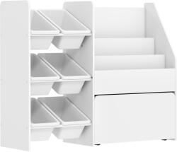 AIYAPLAY Raft pentru jucării cu 6 coșuri, 3 rafturi, din lemn, plastic și oțel, 100x30x80 cm, alb | Aosom Romania (311-111V90WT)