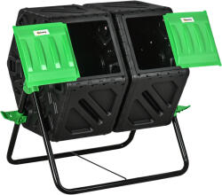 Outsunny Compostor de grădină bac pentru compost resturi rotativ 360° dublă cameră 130 L oțel PP 67 x 60 x 77 cm negru | Aosom Romania (845-916V01BK) Compostator