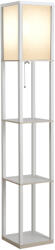 HomCom Lampă de Podea 40W cu 3 Rafturi Integrate și Comutator de Picior, Lampă Modernă din MDF și Acrilic, 26x26x160 cm, Alb | Aosom Romania (833-623WT)