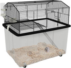 PawHut Colivie hamster colivie rozătoare 2 etaje cu role platformă și scară din sârmă de oțel 57 x 43 x 57 cm negru | Aosom Romania (D51-431V00BK)