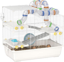 PawHut Cușcă pentru Hamsteri cu 4 Niveluri, Tuburi, Roată, 3 Uși și Tavă, 78x45x73 cm, Alb | Aosom Romania (D51-437V00WT)