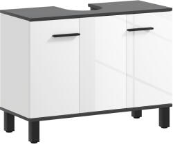 HomCom Dulap Sub Chiuvetă cu 2 Uși și Rafturi Reglabile, Mâner și Picioare Antiderapante, 80x34x60 cm, Alb Lucios | Aosom Romania (834-761V01WT)