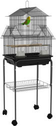 PawHut Cușcă pentru păsări de design pentru casă cu hranătoare, ciocane, 3 uși, tavă excrement detașabilă + mâner transport negru | Aosom Romania (D10-062V02BK)