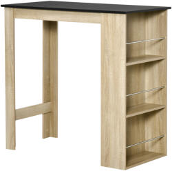 HOMCOM Masă de bar masă înaltă pentru bucătărie masă tip bar - dim. 112L x 57l x 106H cm - 3 rafturi - aspect stejar deschis/negru | Aosom Romania (835-390)