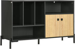 HOMCOM Dulap Modern pentru Living și Dormitor cu Ușă Dublă și 5 Compartimente Deschise, Design Elegant, Negru | Aosom Romania (838-345V00BK) Comoda