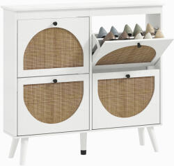 HomCom Dulap de pantofi 4 plier 20 de perechi raft ajustabil stil boem picioare din lemn masiv 105 x 24 x 97.5 cm alb | Aosom Romania (837-402V00WT) Pantofar
