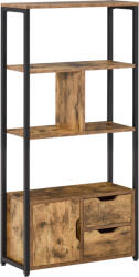 HOMCOM Biblioteca cu 3 Rafturi, Dulap si 2 Sertare, Biblioteca Stil Industrial din PAL si Metal, 58x24x122 cm, Negru si Lemn natur | Aosom Romania (838-132) Raft