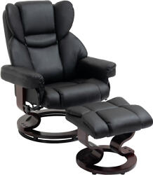 HOMCOM Fotoliu Relaxant si Puf, Reclinabil la 145° cu Scaun Rotativ din Piele Ecologica, Negru | Aosom Romania (833-698BK)