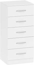 HOMCOM Comodă cu 5 Sertare, Design Modern, Slim, cu Mânere Argintii, Ideală pentru Dormitor, Cameră, Hol sau Living, Dimensiuni 40x35x85 cm, Alb | Aosom Romania (83D-118V90WT) Comoda