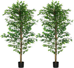 HOMCOM Set de 2 plante artificiale ficus inaltime 1, 80 m trunchi crengi lina muschi frunze foarte realiste ghiveci inclus verde | Aosom Romania (830-799V03GN)