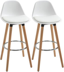 HOMCOM Set de 2 Scaune Înalte de Bar cu Spătar, Scaune Înalte cu Pernă și Pernițe pentru Picioare, 38, 5x42, 5x91 cm, Alb | Aosom Romania (835-594)
