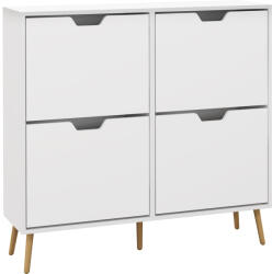 HomCom HOMCOM, Dulap pantofi, 4 clapete, 16 perechi, cu raft reglabil, picioare din lemn de pin, 95 x 26 x 95 cm, alb | Aosom Romania (837-394V80WT) Pantofar