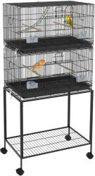 PawHut Cusca Dubla Stivuibila de 164cm pentru Pasari, pe Roti cu Suport, Tava Detasabila, Panou de Plasa Jos, Containere pentru Hrana | Aosom Romania (D10-094V02BK)