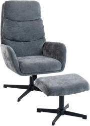 HOMCOM Fotoliu tapițat cu taburet, fotoliu lounge cu spătar înalt, bază metalică, pentru living, dormitor, gri | Aosom Romania (83B-620V00GY)