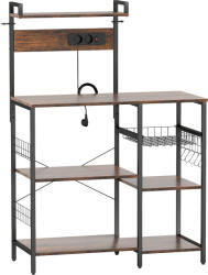 HOMCOM Raft pentru bucătărie, raft independent cu 2 prize, 5 cârlige S, 5 polițe, coș, bare în X, oțel 90 x 42 x 130 cm | Aosom Romania (801-319V91RB) Raft