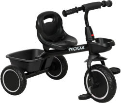 AIYAPLAY Tricicleta pentru copii evolutivă cu șezut reglabil pedale 2 coșuri centură pentru copii de la 2 la 5 ani negru | Aosom Romania (370-269V00BK)