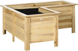 Outsunny Jardinieră înălțată din lemn ghiveci exterior în formă de L cu material nețesut grădină urbană 120x120x50 cm Natural | Aosom Romania (845-904V00ND)
