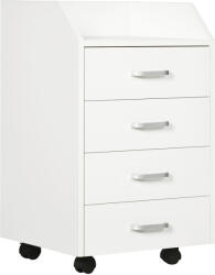Vinsetto Dulap Birou din Lemn cu 4 Sertare, Fiset Birou cu Roti si Margini Inaltate, 40x36x65cm, Alb (924-036WT) Dulap arhivare