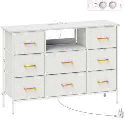 HOMCOM Comodă, dulap de depozitare cu 8 sertare din material textil, listă de prize, cadru din oțel, dulap cu sertare pentru hol, dormitor, living și birou, alb crem | Aosom Romania (831-979V90CW) Comoda