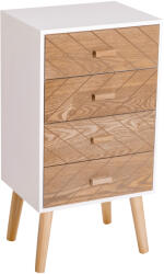 HOMCOM Cassettiera in Legno 4 Cassetti, Bianco e Legno, 40x30x75cm (831-216) Comoda