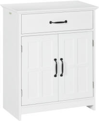 Kleankin Mobilier baie, dulap baie pe picior cu două uși, sertar și raft reglabil, 60x30x75 cm, alb | Aosom Romania (834-569V80WT)