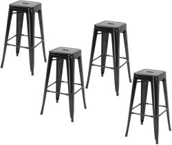 HOMCOM Set 4 Scaune de Bar din Metal cu Suport pentru Picioare Design Versatil pentru Interior/Exterior Negru 43x43x76 cm | Aosom Romania (835-177BK)