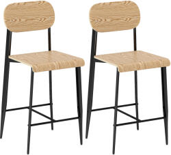 HOMCOM Set de 2 taburete de bar, înalte 65H cm cu spătar, structură din oțel, efect de lemn natural | Aosom Romania (83A-255V00ND)