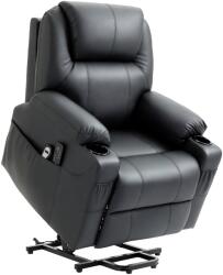 HOMCOM Scaun cu Ridicare Electrică, Masaj, Telecomandă și Buzunare Laterale pentru Vârstnici, din Piele PU, 88x92x106 cm, Negru | Aosom Romania (713-096BK)