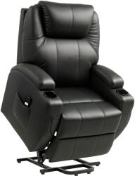 HOMCOM Fotoliu TV cu Funcție de Ridicare Electrică și Relaxare cu Liegefunktion, Fotoliu TV cu Suport pentru Pahare, Buzzunare Laterale și Telecomandă, Piele Artificială, Negru | Aosom Romania (700-020V01BK)