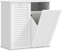 HOMCOM Dulap baie cu coș de rufe mobilier baie din lemn uși lamelare 2 coșuri 70 x 38 x 73 cm alb | Aosom Romania (834-797V80WT)