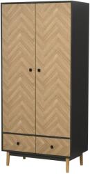 HOMCOM Dulap din lemn cu doua usi: 4 compartimente, 2 umerase si sertare culoare gri inchis, 90x50x190 cm | Aosom Romania (831-331) Garderoba