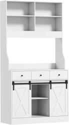 HOMCOM Dulap de bucătărie cu 2 uși glisante 3 sertare Blat pentru cuptor cu microunde și rafturi reglabile Alb 93, 5x40x180cm | Aosom Romania (83A-256V00WT)