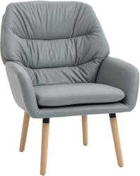 HOMCOM Scaun Decorativ Modern HOMCOM, Fotoliu Tapitat cu Leathaire cu Dublu Strat de Umplutură, Cadru de Oțel și Picioare de Lemn de Cauciuc pentru Sufragerie, Dormitor, Gri | Aosom Romania (83B-621V00GY)