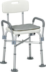 HOMCOM Scaun de Baie din Aluminiu Reglabil, cu Spătar și Brațe, Pernă Moale, Antialunecare, Alb | Aosom Romania (713-144V00GY)