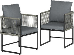 Outsunny Set 2 scaune de grădină rezistente la intemperii din oțel și PE-Rattan cu pernă cotieră spătar 52x52x66 cm Gri închis | Aosom Romania (84G-940V00GY)