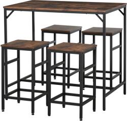 HOMCOM Masă Bar cu 4 Taburete, Stil Industrial, Picioare Antialunecare, Ideal pentru Bucătărie și bar, Maro, 100x60x88 cm | Aosom Romania (835-337)