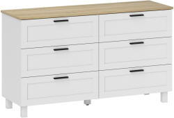 HOMCOM Comodă 6 sertare, corp de depozitare cu picioare din lemn de pin, stil modern, 120 x 38 x 71 cm, lemn natural și alb | Aosom Romania (83D-095V01WT) Comoda
