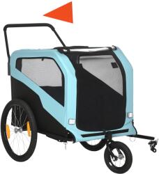 PawHut Remorcă Bicicletă pentru Câini cu Două Intrări Buzunare Cadru Oțel Țesătură 170x77x90cm Albastru | Aosom Romania (D00-168V00LB)