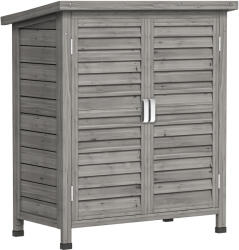 Outsunny Dulap de Grădină din Lemn de Brad cu Uși cu Obloane și 2 Polițe, 87x46, 5x96, 5cm, Gri | Aosom Romania (845-248GY)