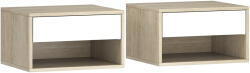 HOMCOM Set de 2 noptiere montate pe perete, noptiere, sertar, compartiment deschis, blat, 37 x 32 x 21 cm, lemn natural | Aosom Romania (831-630V81MX)
