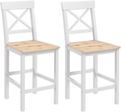 HOMCOM Set de 2 Taburete de Bar, Taburete de Bucătărie Înaltă cu Spătar Înalt, Suporturi pentru Picioare, din Lemn de Pin, Natural și Alb | Aosom Romania (83A-098V00ND)
