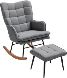 HOMCOM Fotoliu cu leagăn și taburet, confortabil, până la 130 kg, aspect de in, 64x89x90cm, Gri închis | Aosom Romania (839-867V00CG) Balansoar