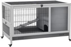 PawHut Cușcă pentru Iepuri și Porcușori de Guinea din Lemn cu Căsuță și Rampă, 90x53x59 cm, Gri | Aosom Romania (D51-126GY)